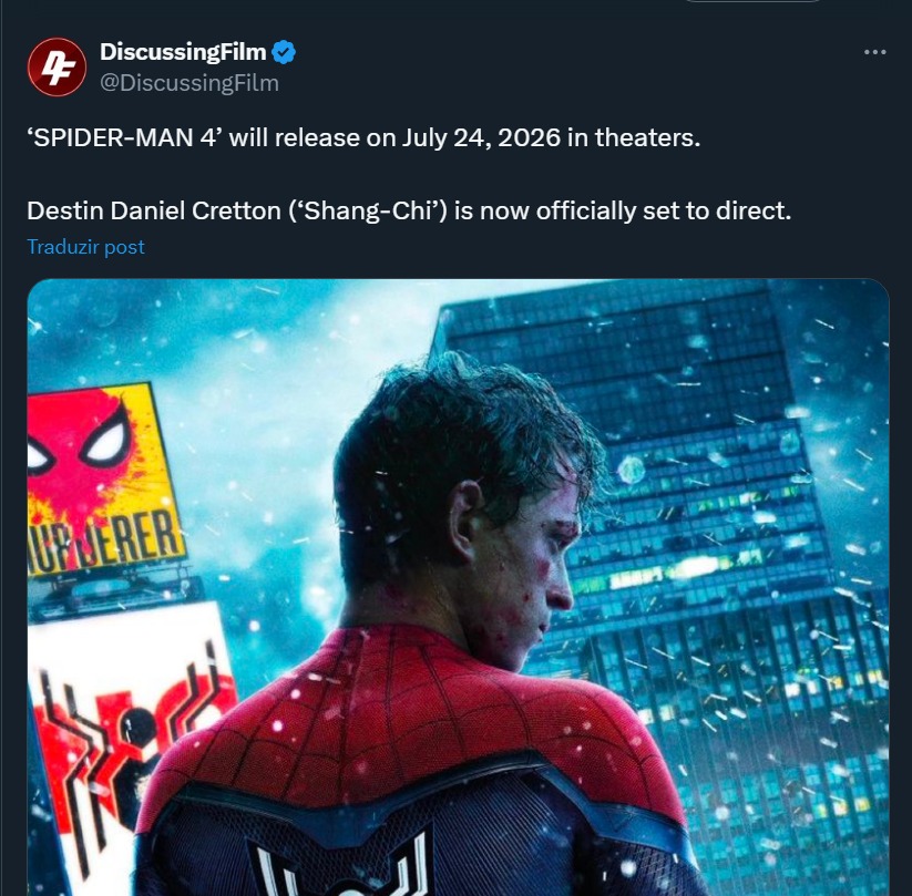 Homem-Aranha 4 irá estrear nos cinemas em 2026