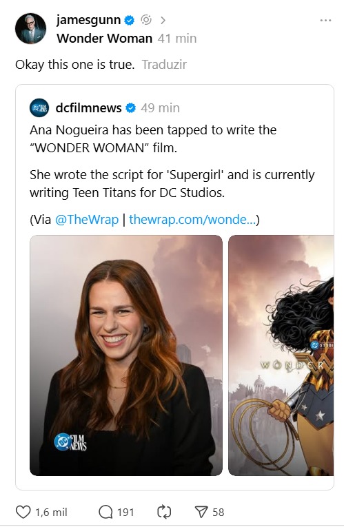 James Gunn confirma Ana Nogueira como roteirista de Mulher-Maravilha